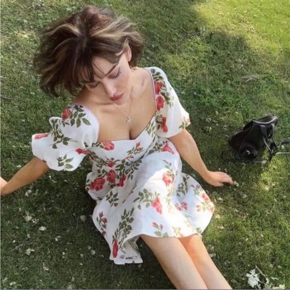 Reformation White Floral Midi Dress